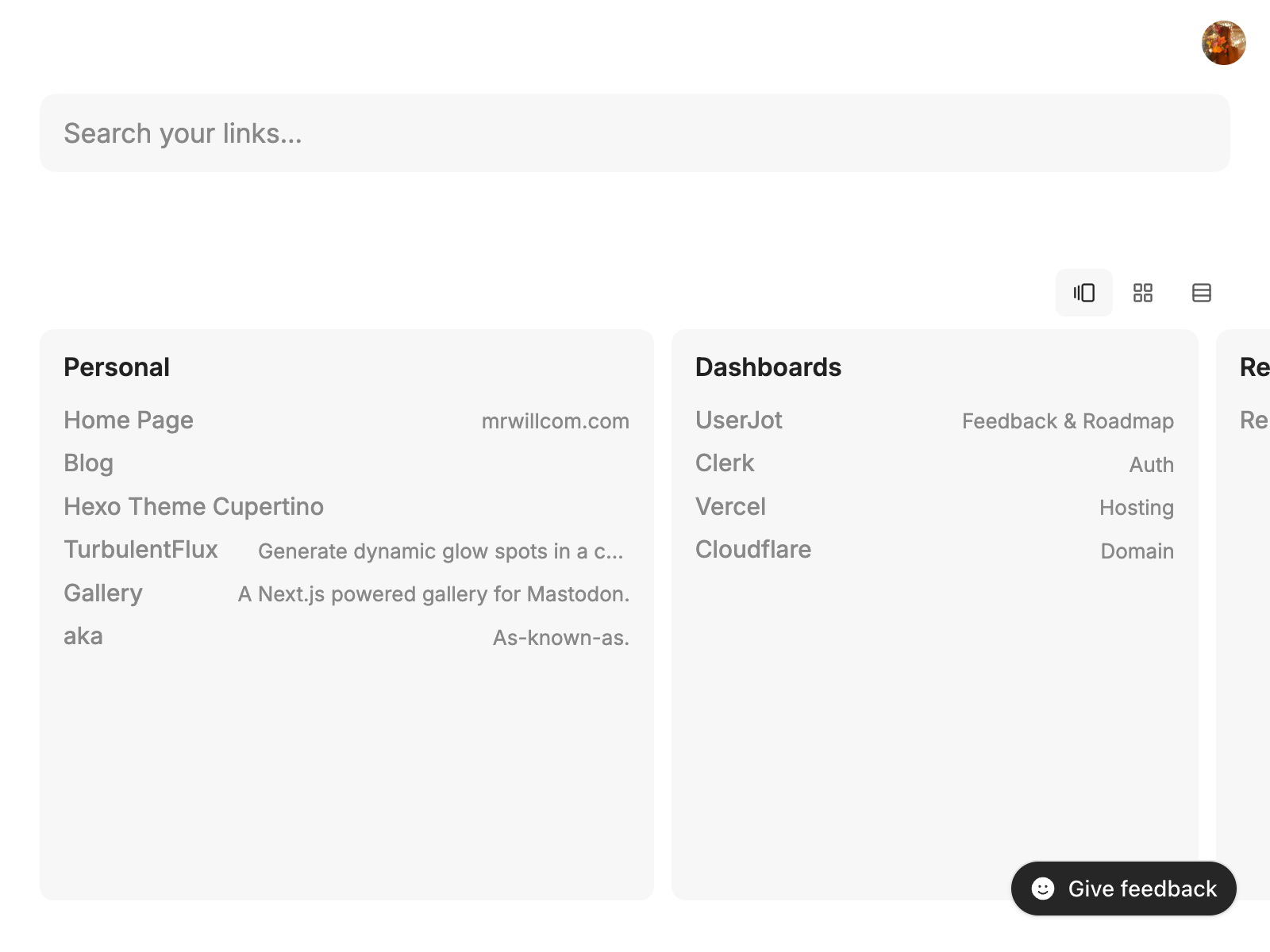 Screenshot of Reneur Dashboard